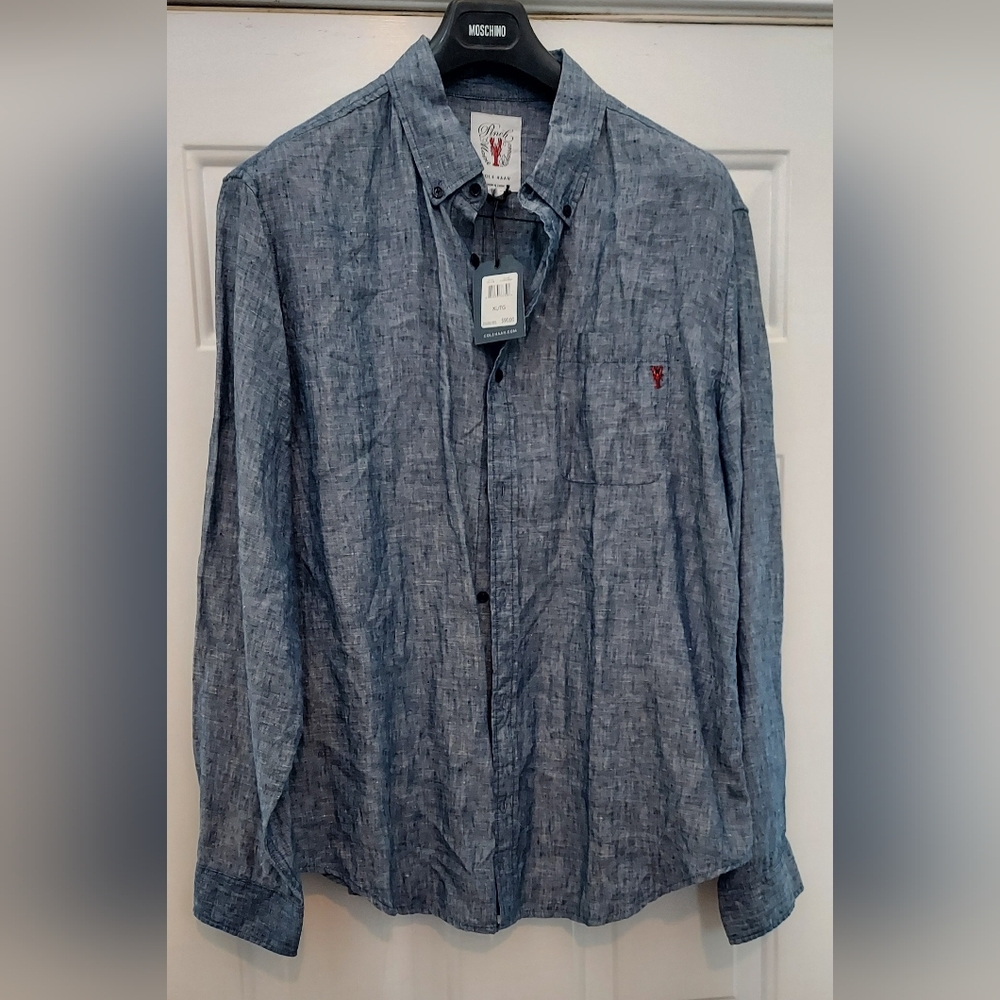COLE HAAN PINCH MARINE CLASSIC CHAMBRAY MEN'S LINEN LONG SLV SHIRT SIZE XL NWT